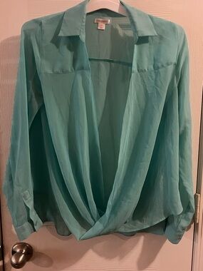 Xhilaration Teal Draped Long-Sleeve Blouse